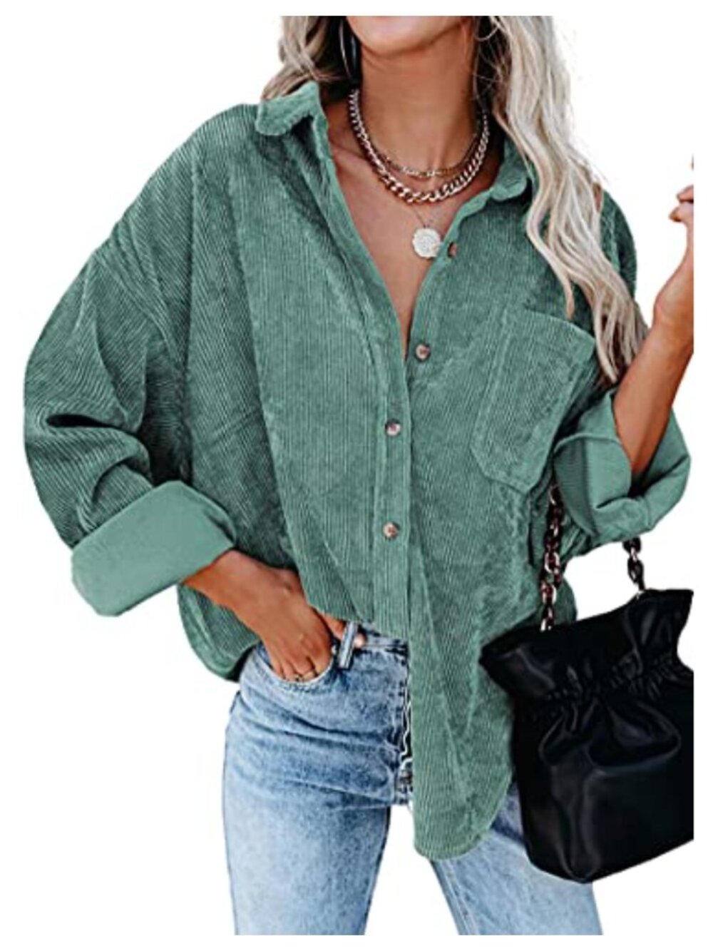 Corduroy Shacket Button Down Oversized Boyfriend Long Sleeve Tops Jacket